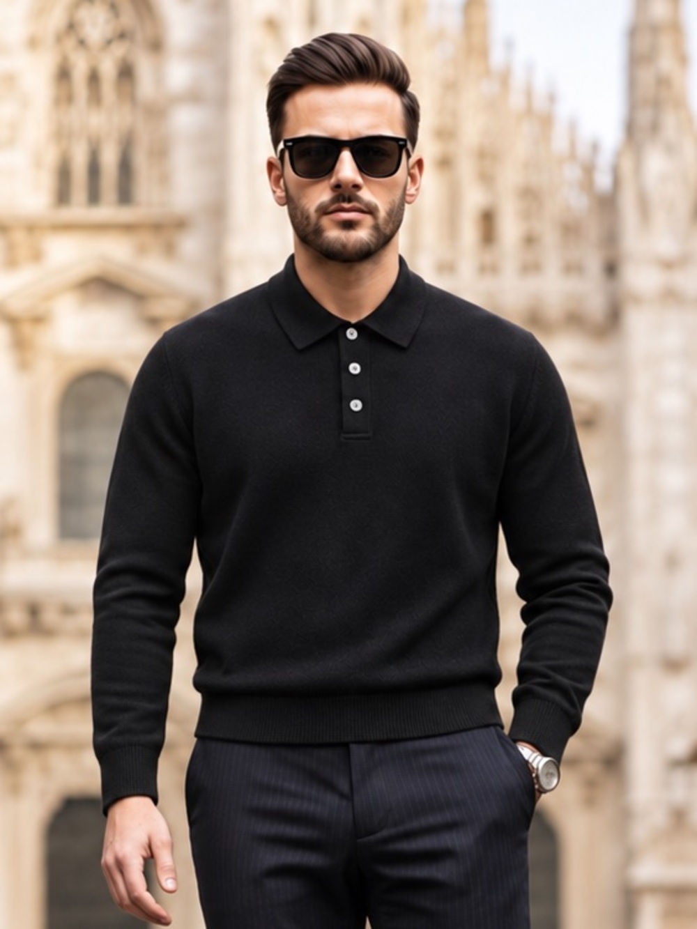 Viyella Men’s Black 100% Merino Wool Long Sleeve Polo Sweater XXL